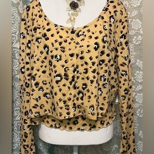 BP crop rib cardigan & camisole set. Color beige nougat leopard. Size 3x. Nwt